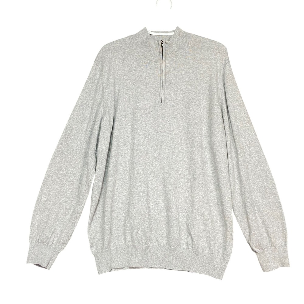 L.L.Bean Men's‎ XL Gray Cotton Cashmere Quarter Zip Pullover Sweater Golf Casual